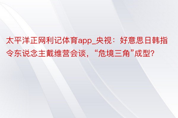 太平洋正网利记体育app_央视：好意思日韩指令东说念主戴维营会谈，“危境三角”成型？